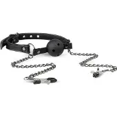 Easytoys Fetish Collection Open Ball Gag Met Tepelklemmen