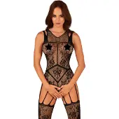 Obsessive - open net body met bloemenprint - zwart - S-L