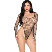 Leg avenue - High-Cut Net Bodysuit - Zwart