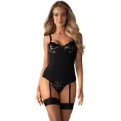 Obsessive - Luxe Jarretel-korset Editya - zwart - XS