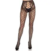Leg avenue - Net Tights with Crotchless Panty - Zwart