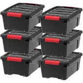 Iris USA 6-pack 12qt kunststof opbergbak met deksel en veilige sluitingen, zwart