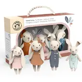 Speedy Monkey Konijnenfamilieset - Miniatuur Paashaasfiguren met ouders en 2 babykonijnen - Fantasiespel Poppenhuisfamilie voor kinderen Peuters Meis