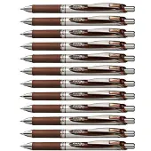 Pentel EnerGel RTX intrekbare vloeibare gelpen (0,7 mm) metalen punt, medium lijn, bruine inkt, 12 stuks (BL77-E)