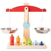 Woet Houten Speelgoedweegschaal - Inclusief 6 Speelgoed Gewichtjes - Balans Weegschaal - Educatief Rollenspel - Vanaf 3 Jaar
