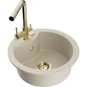Mexen Diego granieten spoelbak 1-komerig met keukenkraan Duero, beige - 6512-69-671600-50