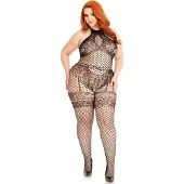 Leg avenue Naadloze Industrial Net halter bodystocking met imitatiekanten lingerie detail.