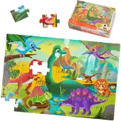 B. toys - Gigantische legpuzzel - Dinosaurussen - Vloerpuzzel - Dinosauruspuzzel met 48 stukjes - Grote legpuzzel van 2 x 3 voet voor kinderen - Educa