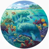 Sunsout INC - Manatee Beach - Ronde puzzel van 500 pc's van kunstenaar: Corbert Gauthier - Afgewerkt formaat 19,5" rd - MPN# 55968