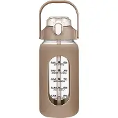 Spactz 64oz glazen waterflessen met rietje, fles bruin