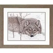 Dimensions Afmetingen Wolf in de sneeuw kruissteekpakket 14 stuks wit Aida-stof 14" x 14"