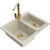 Mexen Carlos granieten spoelbak 1,5-vaks met keukenmengkraan Rita, beige - 6518-69-670300-50