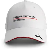Puma Porsche Motorsport teampet met gebogen rand met overal Porsche Motorsport- en sponsorlogo's, inclusief een kat op The Peak. - Wit - E?n maat
