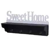 MCW Wandkapstok -D41 Sweet Home, kapstok plank, 4 haken solide 30x60x13cm ~ zwart/wit