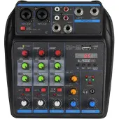 Torribaly 4-kanaals audiomixer, mini-geluidsmengpaneel, Bluetooth 48V-voeding voor muziek-DJ-opnamekaraokesysteem
