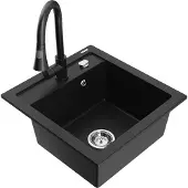 Mexen Vito granieten spoelbak 1-baks met keukenmengkraan Elia, zwart - 6503-77-670101-70