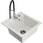 Mexen Vito granieten spoelbak 1-komerig met keukenkraan Aster, wit - 6503-20-73450-07-B