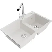 Mexen Tomas granieten gootsteen 2-kamer met keukenkraan Duero, wit - 6516-20-671600-00