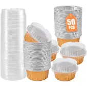 Tlily Dessertbekers met deksels, 50 stuks gouden aluminiumfolie bakhouders