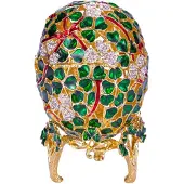 Danila-Souvenirs Faberge-stijl Klaverblad gesneden ei-klaverklaver juwelendoos juwelenkistje 9,5 cm groen