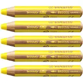 Stabilo Woody 3-in-1 multitalent potlood - geel, verpakking van 5