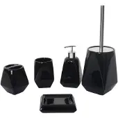 MCW 5-delige badkamerset -C71, WC-set badkameraccessoires, keramiek ~ zwart