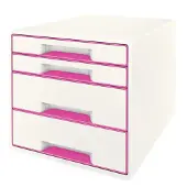 Leitz WOW Cube Ladenblok Met 4 Laden - Opberger met Vakken - Voor Kantoor En Thuiswerken - Ideaal Voor Thuiskantoor - Wit/Roze