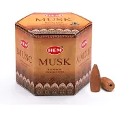 HEM Musk Backflow Bruine Wierookconen | Langdurige Aroma voor Positiviteit & Schone Lucht | Houtpoeder