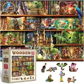 Wooden.City Houten Puzzels voor Volwassenen 1000 Stukken - Verhalen op Elke Plank - Boekenplanken Scene