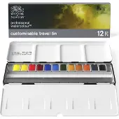 Winsor & Newton 0193548 Professionele Waterverf Set – 12 Halve Pans in Customiseerbare Reistrolley, Hoogwaardige Aquarelverf