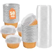 Spactz Dessertbekers met deksel, 50 stuks gouden aluminiumfolie bakhouders