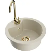 Mexen Diego granieten spoelbak 1-komorige met keukenmengkraan Telma, beige - 6512-69-670200-50