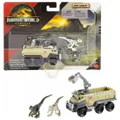 Hot Wheels Jurassic World Rebirth Dinosaur Collection-voertuig en -figuur (Velociraptor Blue en Atrociraptor Capture Truck)