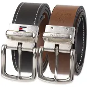 Tommy Hilfiger Omkeerbare leren herenriem - Casual voor herenjeans met dubbelzijdige riem en zilveren gesp Zwart/bruin 38