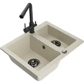 Mexen Carlos granieten spoelbak 1,5-bak met Duero keukenmengkraan, beige - 6518-69-671600-70
