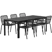 Svea - Clara rechthoekige tuintafel - zwart + 6x Ina tuinstoelen - zwart