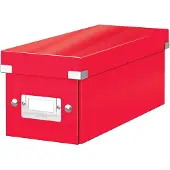 Leitz WOW Click & Store Opbergdoos met Deksel voor CD's - Kartonnen Sorteerdoos voor Spullen - 84% Gerecycled Karton - 14.3 x 35.2 Cm (BxD) - Rood