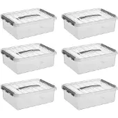 Sunware Q-Line opbergbox 10L - Set van 6 - Transparant/Grijs