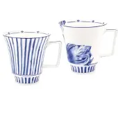 Heinen Delfts Blauw Sharing Moments - Mok - Tulip Stripes - Set van 2