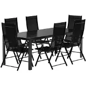 Svea - Reginald rechthoekige tuintafel - zwart + 6x Crystal tuinstoelen - zwart