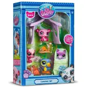 Bandai Littlest Pet Shop - Kampeerset Pack 3 dieren en accessoires - Littlest Pet Shop LPS Panda Squirrel Toekan - Mini Cute Animal Figure Toy Set - Speelgoed voor kinderen van 4 jaar en + - BF00574