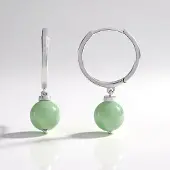 Cavill - 925 Sterling Zilver Oorbellen - Platina Geplateerd - Groene Aventurijn 7,33 ct - Ronde 8 mm Kralen - Elegante Natuursteen Damesoorbellen