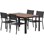 Svea - Reginald rechthoekige tuintafel - zwart + 4x Jami tuinstoelen - zwart