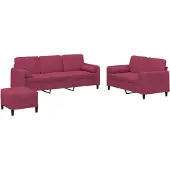vidaXL 3-delige Loungeset met kussens fluweel wijnrood