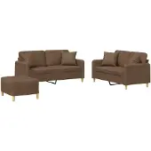 vidaXL 3-delige Loungeset met kussens stof bruin
