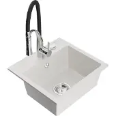 Mexen Milo granieten spoelbak 1-komor met keukenmengkraan Aster, wit - 6505-20-73450-07