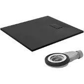 LuxeBath Douchebak 100x90 cm, zwart, met antislip oppervlak en afvoerset, extra plat