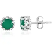 Cavill - Zilveren Oorbellen - 925 Sterling Zilver Geplatineerd - Groene Onyx Rond 6 mm - 1,244 Ct Totale Karaat - Tijdloos Elegant Indiaas Design