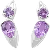 Cavill - Paarse Ceylon Saffieren Oorbellen - 925 Sterling Zilver Gerhodineerd - Peervorm & Rond - Luxe elegante oorbellen dames Sri Lanka