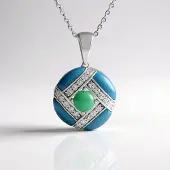 Cavill - Zilveren Halsketting 925 Sterling - Blauwe Chalcedoon 2,34 ct - Chrysopraas 0,54 ct - Zirkonia 0,36 ct - Elegante Ketting 45 cm